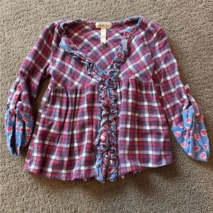 Matilda Jane Harper Tunic Plaid Babydoll Button Down Blue Red Size 6